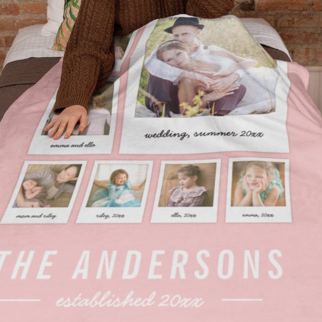 Instant Photo Collage Editable Background Colour Fleece Blanket (Creator Uploaded)