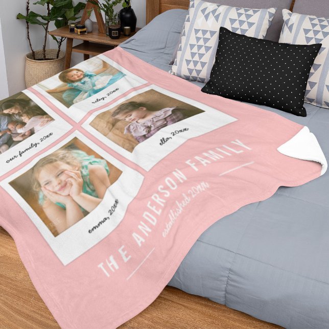 Instant Photo Collage Editable Background Colour Fleece Blanket (Creator Uploaded)
