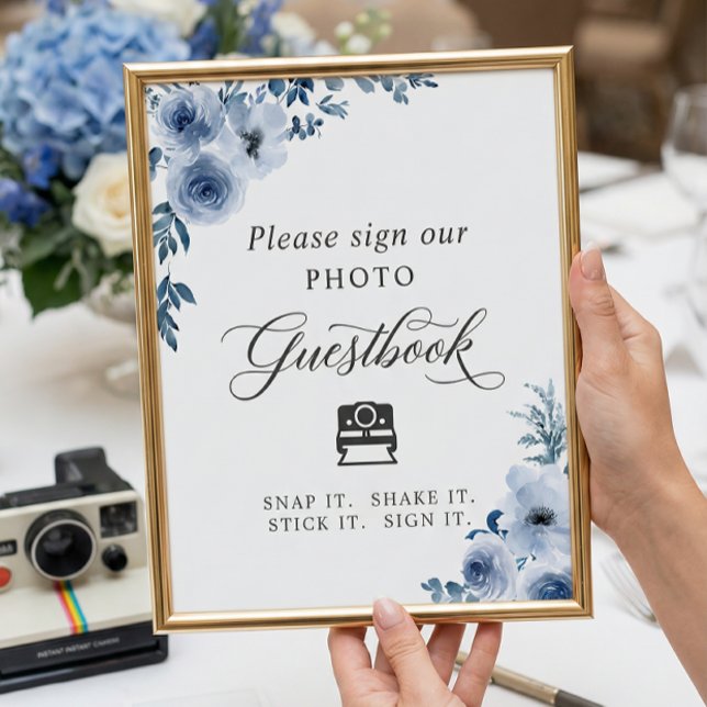 Instant Photo Guestbook Sign Dusty Blue Floral (Creator Uploaded)
