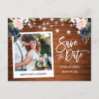 Instant Photo Pink Blue Floral Wood Save The Date