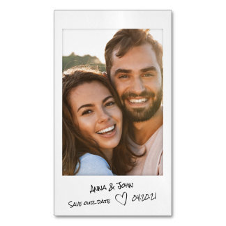 Instant photo with handwritten notes Save the Date Magnetic Business Card