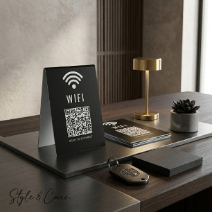 Instant WiFi Access Black Table Sign with QR Code