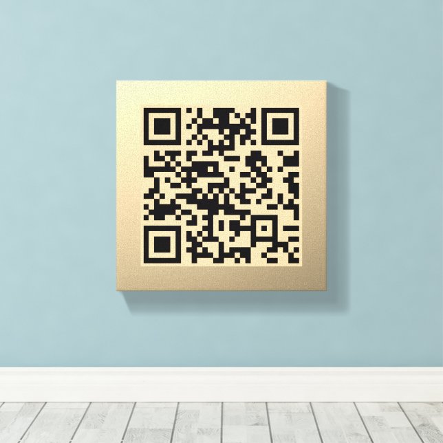 Instantly Editable QR code Template | Faux Gold Canvas Print (Insitu (Wood Floor))