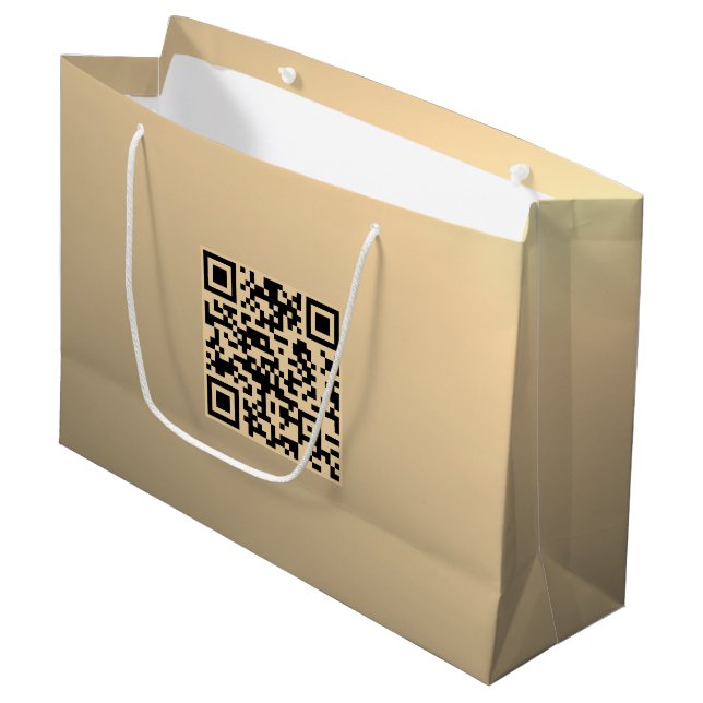 Instantly Editable QR code Template | Faux Gold Large Gift Bag (Front Angled)