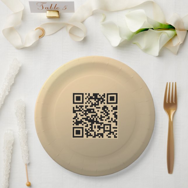 Instantly Editable QR code Template | Faux Gold Paper Plate (Wedding)