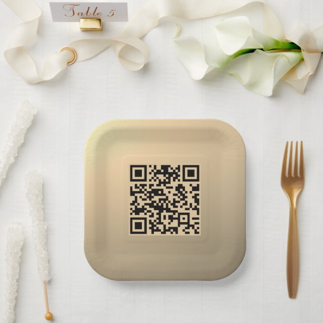 Instantly Editable QR code Template | Faux Gold Paper Plate (Wedding)