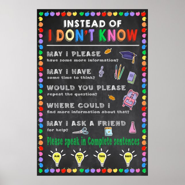 Instead Of I Don't Know Growth Mindset Poster (Front)