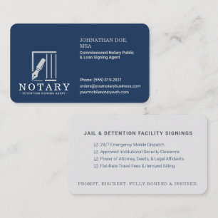 Institutional Mobile Notary Jail Prison Signings Business Card