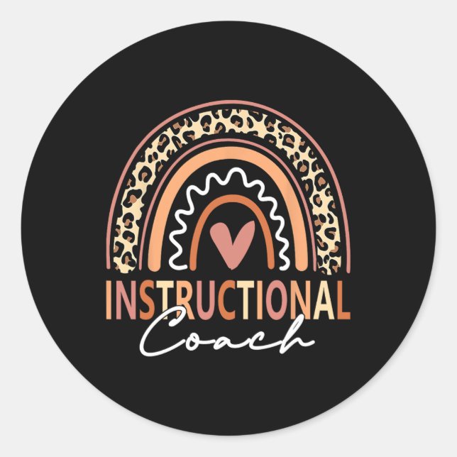 Instructional Coach leopard Rainbow Supplies Back  Classic Round Sticker (Front)