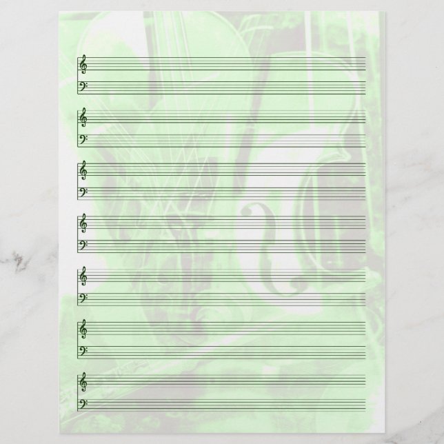 Instrument-Themed Staff Paper in Green (Front)