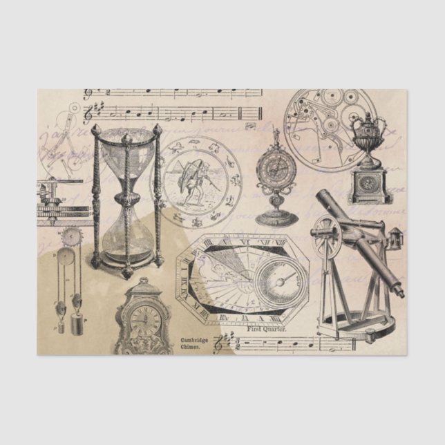 Instruments of the Hour Steampunk Hourglass Tissue Paper (Front)