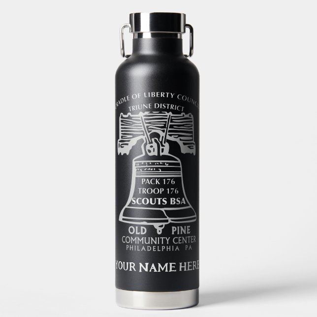Insulated Water Bottle - Black (Personalised) (Front)
