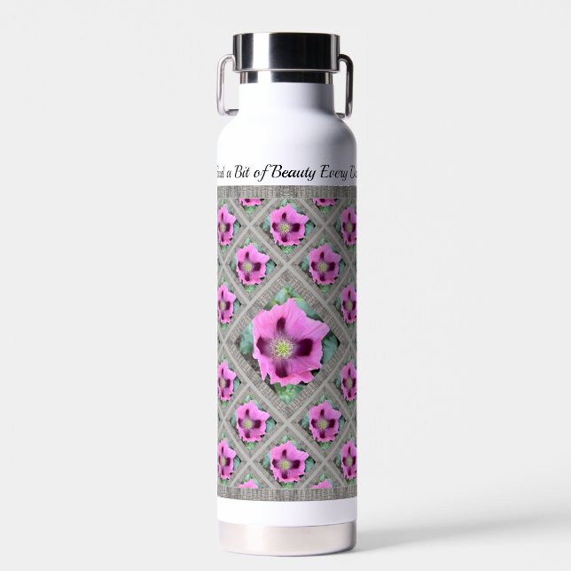 Insulated Water Bottle with Pretty Pink Poppies (Front)