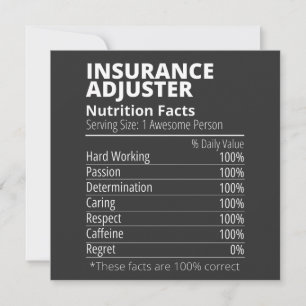 Insurance Adjuster Nutrition Facts Funny Invitation