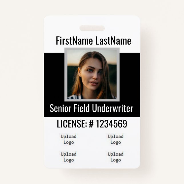 Insurance Agent Badge Front &Back Black 4logos ID Badge (Front)