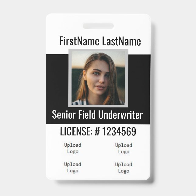 Insurance Agent Badge Front &Back Black 4logos ID Badge (Front)