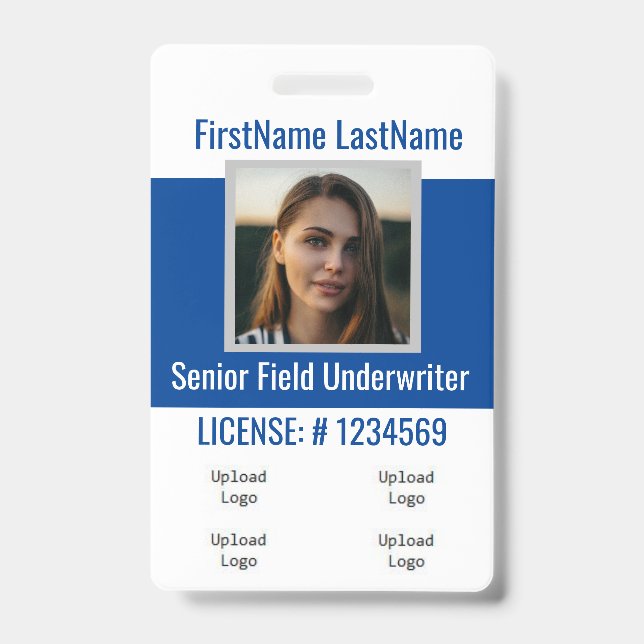 Insurance Agent Badge Front &Back Blue 4logos ID Badge (Front)