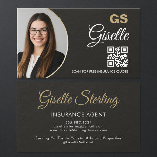 Insurance Agent Slate Stone Black Photo QR Code Business Card