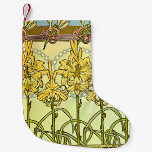 intage Alphonse Mucha Art Nouveau Lily Pattern Small Christmas Stocking