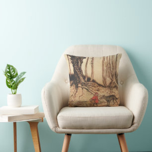 intage Arthur Rackham Red Riding Hood & Wolf Print Cushion