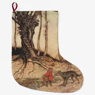 intage Arthur Rackham Red Riding Hood & Wolf Print Large Christmas Stocking