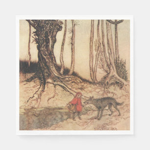intage Arthur Rackham Red Riding Hood & Wolf Print Napkin