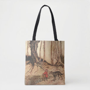 intage Arthur Rackham Red Riding Hood & Wolf Print Tote Bag