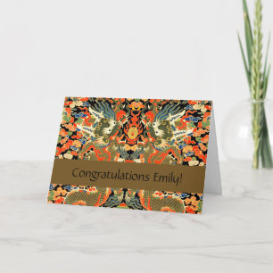 intage Chinese Dragon Textile Print Asian Art Card