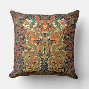 intage Chinese Dragon Textile Print Asian Art Cushion