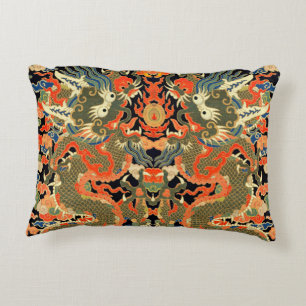 intage Chinese Dragon Textile Print Asian Art Decorative Cushion