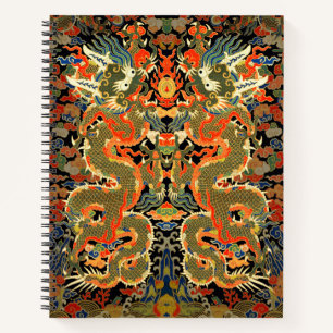 intage Chinese Dragon Textile Print Asian Art Notebook