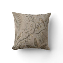 intage Sepia Birds Botanical Pillow Cover