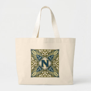 Intaglio Letter N Large Tote Bag