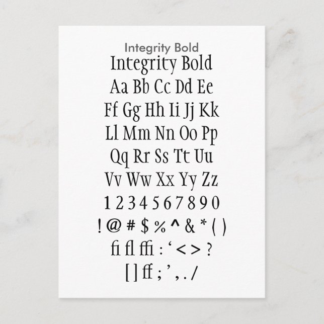 Integrity Bold - Zazzle Font Sampler Sheet Postcard (Front)