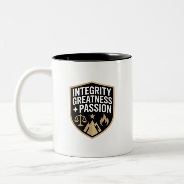 Integrity Greatness Passion Motivation Two-Tone Coffee Mug (Left)