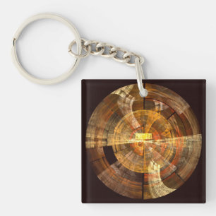 Integrity Radial Abstract Art in Warm Gold Tones Key Ring