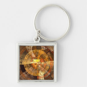 Integrity Radial Abstract Art in Warm Gold Tones Key Ring
