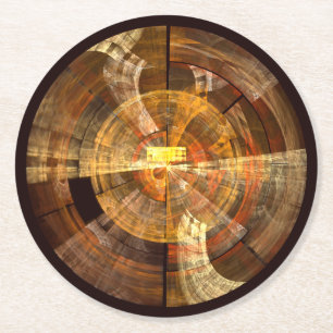 Integrity Radial Abstract Art in Warm Gold Tones Round Paper Coaster