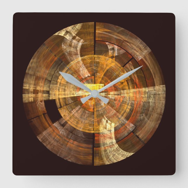 Integrity Radial Abstract Art in Warm Gold Tones Square Wall Clock (Front)