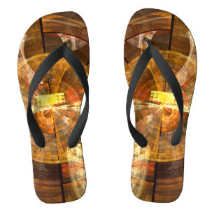 Integrity Radial Abstract Art in Warm Gold Tones Thongs