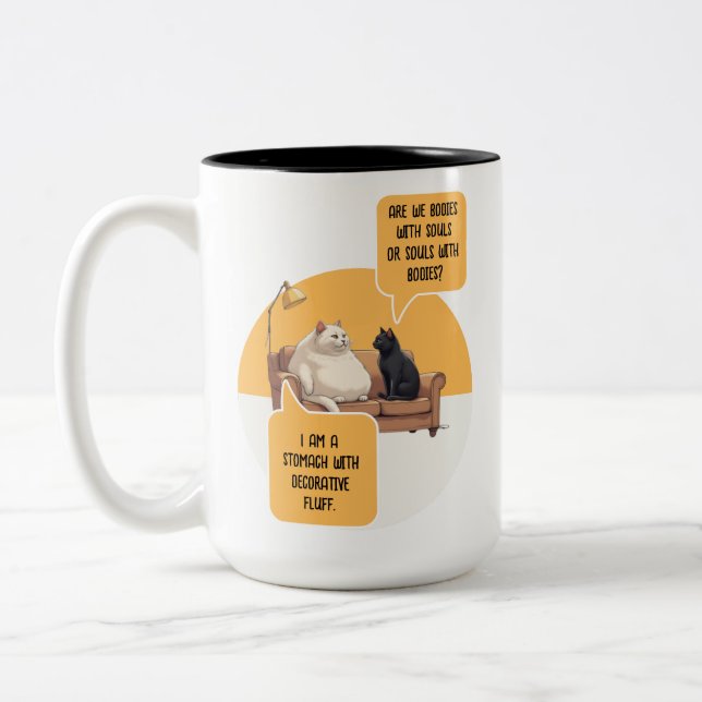 Intellectual Humor Cat Philosophy Funny Quote Two-Tone Coffee Mug (Left)