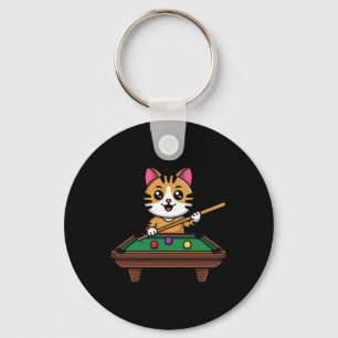 Intelligent Cat Playing Billiards Funny Humourous Key Ring
