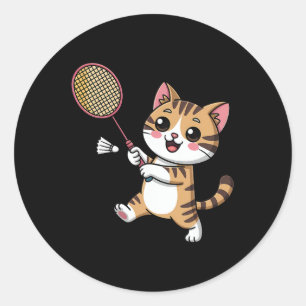 Intelligent Cat Playing Dminton Funny Humourous Classic Round Sticker