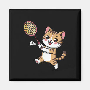 Intelligent Cat Playing Dminton Funny Humourous Magnet