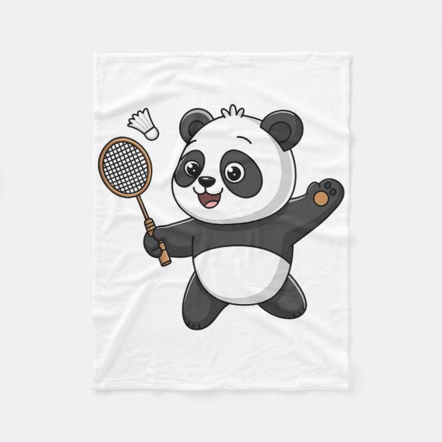 Intelligent Panda Playing Badminton Funny Humourou Fleece Blanket (Front)