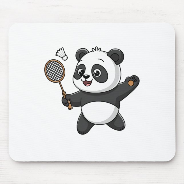 Intelligent Panda Playing Badminton Funny Humourou Mouse Pad (Front)