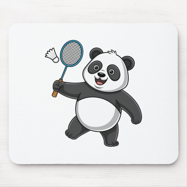 Intelligent Panda Playing Badminton Funny Humourou Mouse Pad (Front)