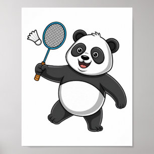 Intelligent Panda Playing Badminton Funny Humourou Poster