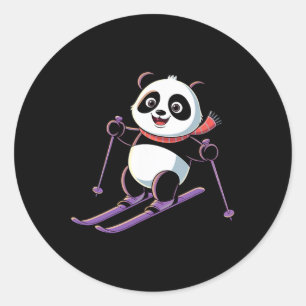 Intelligent Panda Playing Skiing Funny Humorous Classic Round Sticker