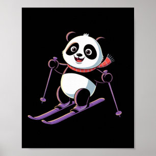 Intelligent Panda Playing Skiing Funny Humourous Poster